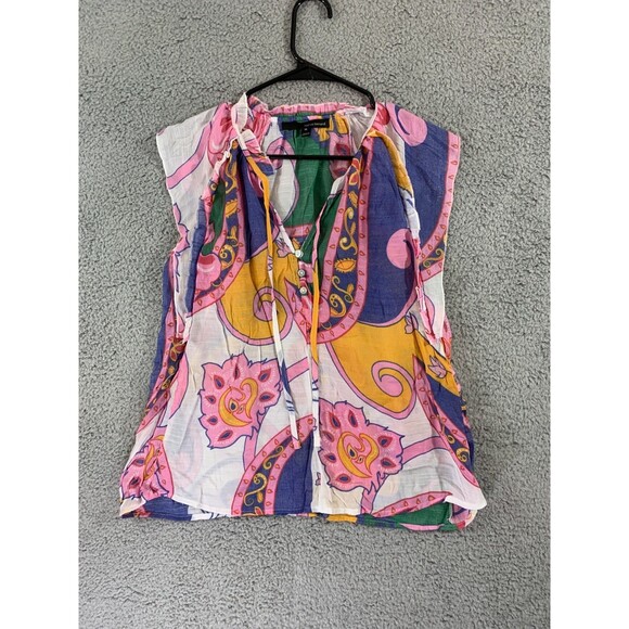 HARVE BENARD MULTICOLOR FLORAL PRINT RUFFLED LIGHTWEIGHT COTTON TOP Medium (M) - Picture 1 of 10